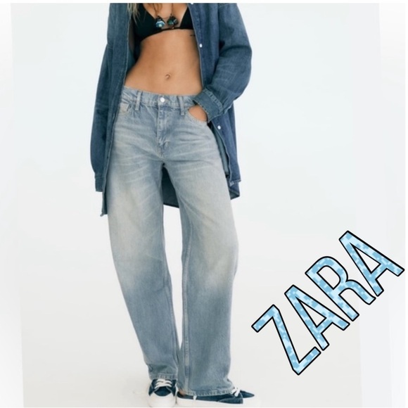 Zara Denim - Zara Denim Collection Sz 2 High Waist Long Length Wide Leg Destroyed Frayed Jean
